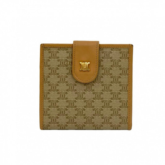 CELINE Bifold Wallet Leather, PVC beige Macadam Blason Triomphe Pattern Women Used Authentic