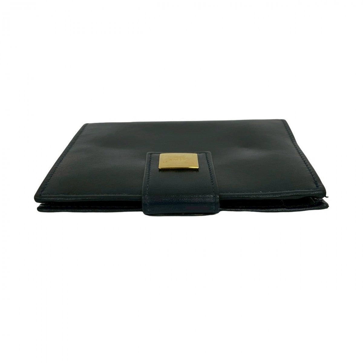 CELINE Bifold Wallet Calfskin, Leather Navy logo Metal Women(Unisex) Used Authentic