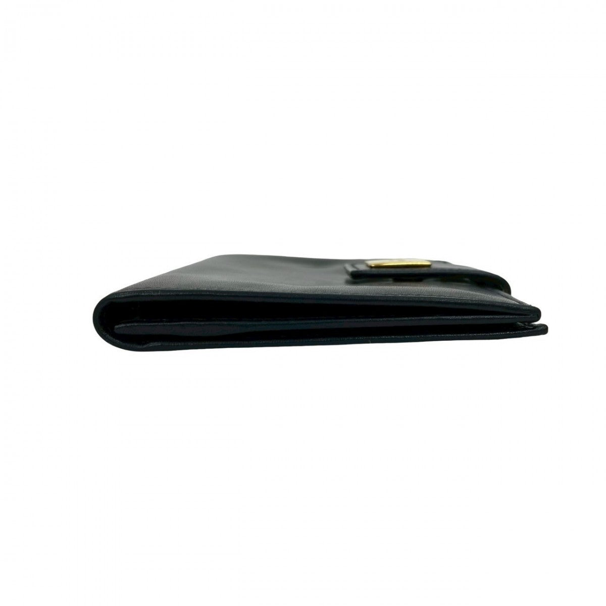 CELINE Bifold Wallet Calfskin, Leather Navy logo Metal Women(Unisex) Used Authentic