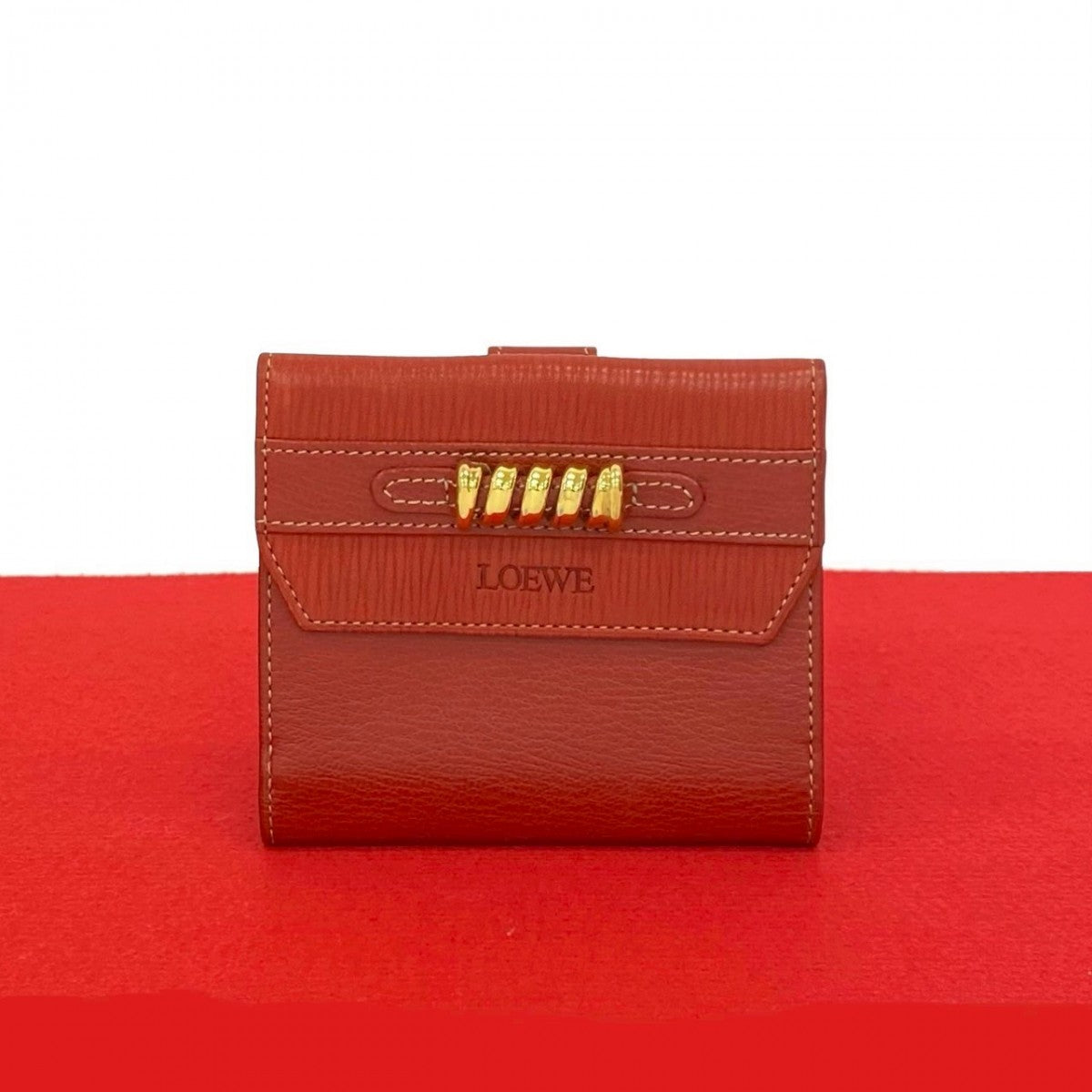 LOEWE Bifold Wallet leather Red Twisted Metal Velazquez Women Used Authentic