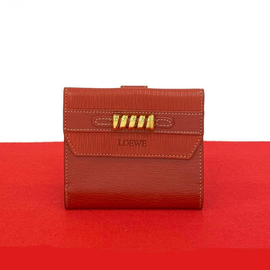 LOEWE Bifold Wallet leather Red Twisted Metal Velazquez Women Used Authentic