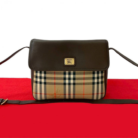 BURBERRY Shoulder Bag Canvas, Leather Brown Nova Check Shadow Horse logo Women Used Authentic