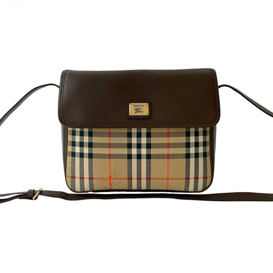 BURBERRY Shoulder Bag Canvas, Leather Brown Nova Check Shadow Horse logo Women Used Authentic