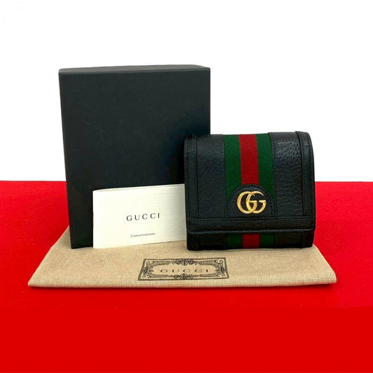 GUCCI Bifold Wallet leather black GG Marmont Ophidia