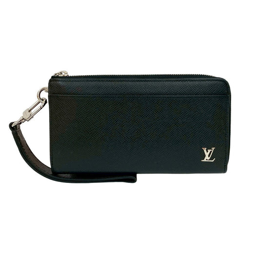 LOUIS VUITTON Long Wallet Purse leather black Taiga Zippy dragonne