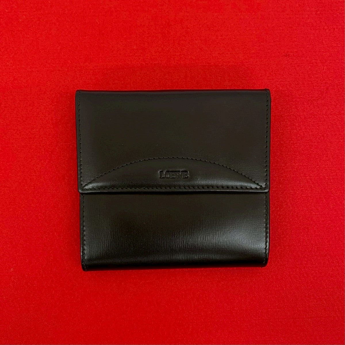 LOEWE Bifold Wallet leather black logo Women Used Authentic