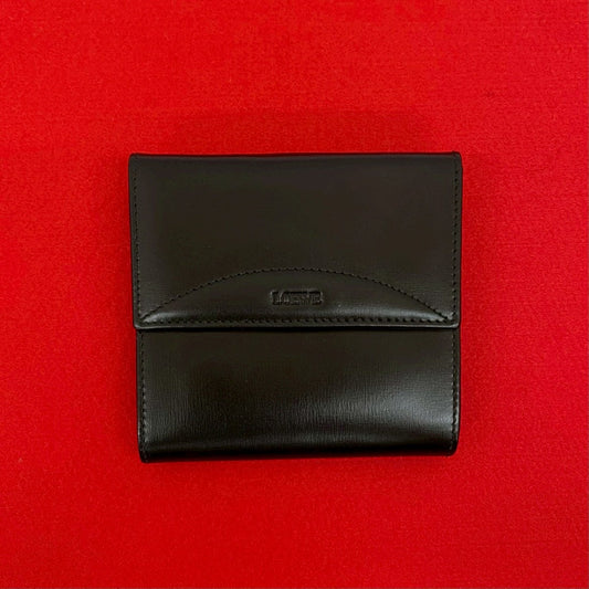 LOEWE Bifold Wallet leather black logo Women Used Authentic