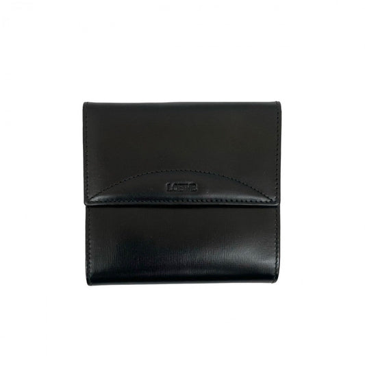 LOEWE Bifold Wallet leather black logo Women Used Authentic