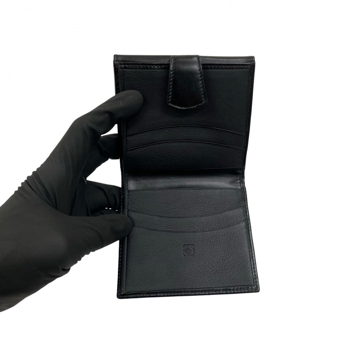 LOEWE Bifold Wallet leather black logo Women Used Authentic