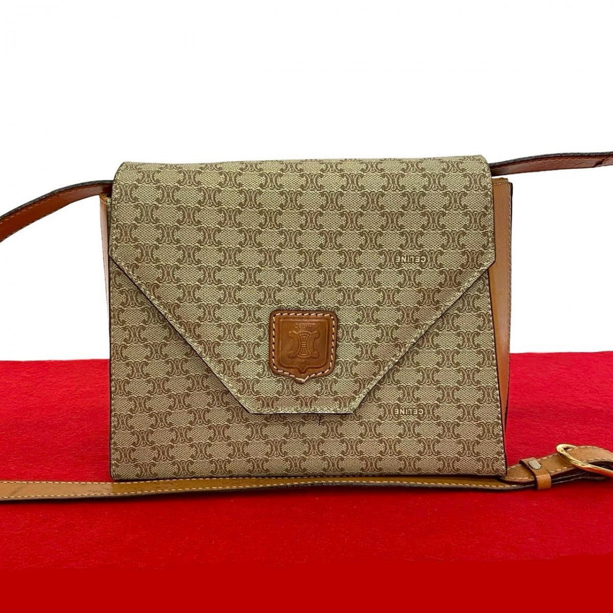 CELINE Shoulder Bag Leather, PVC beige Macadam Blason Triomphe Women Used Authentic