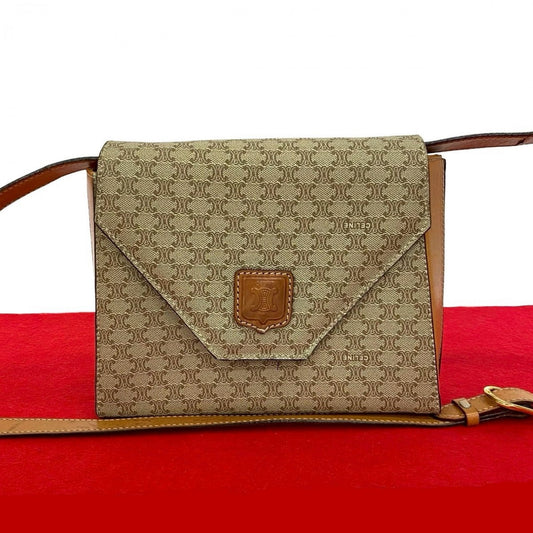CELINE Shoulder Bag Leather, PVC beige Macadam Blason Triomphe Women Used Authentic