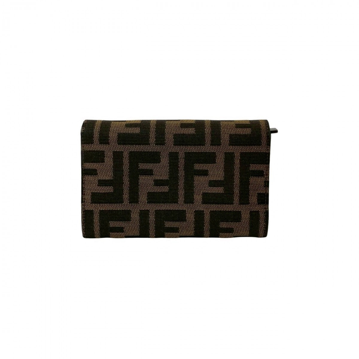 FENDI Bifold Wallet Canvas, Leather Brown Zucca FF logo Pattern Women Used Authentic