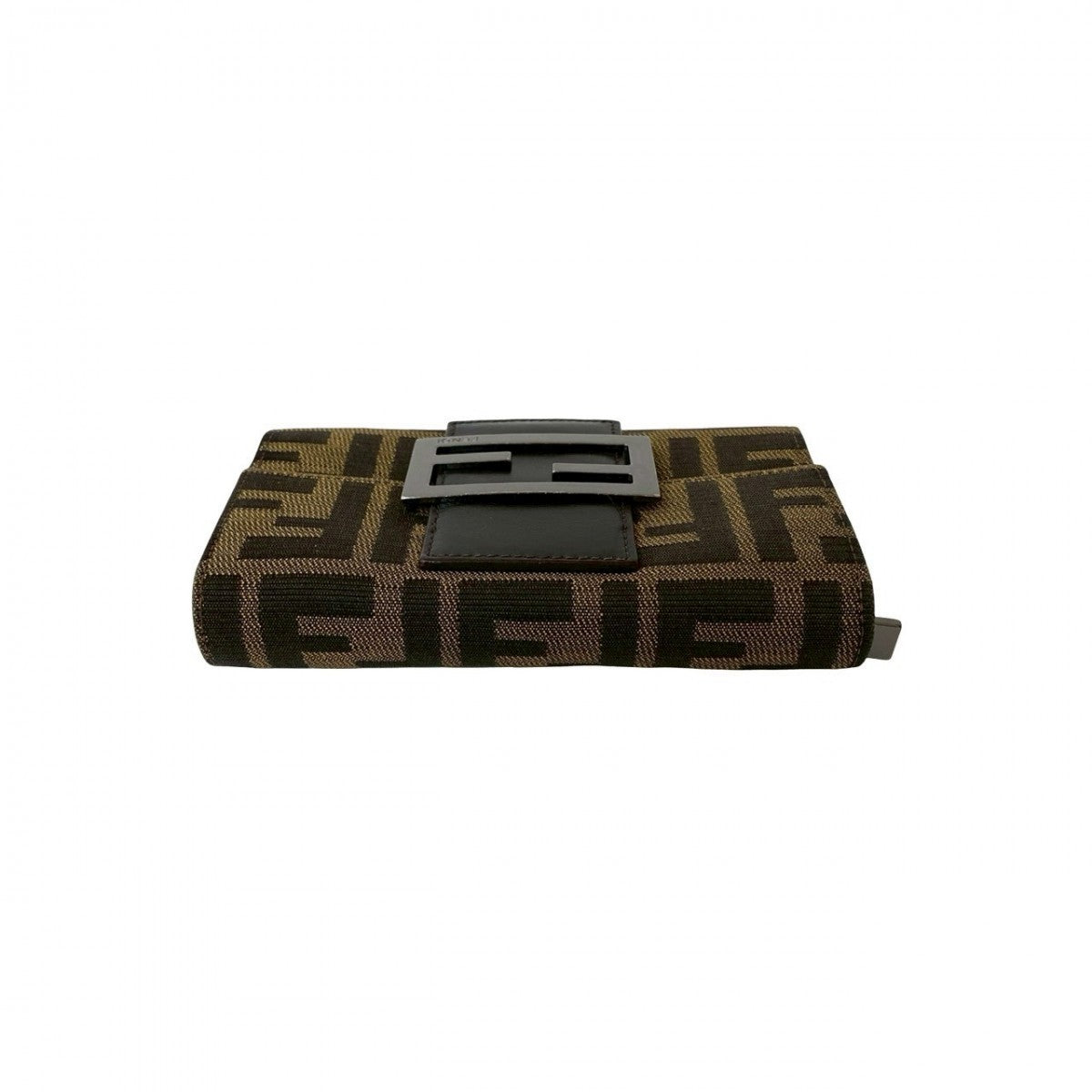 FENDI Bifold Wallet Canvas, Leather Brown Zucca FF logo Pattern Women Used Authentic