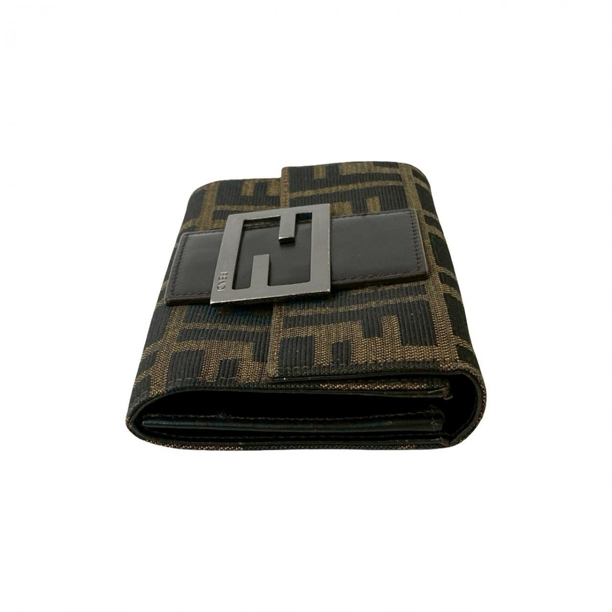 FENDI Bifold Wallet Canvas, Leather Brown Zucca FF logo Pattern Women Used Authentic