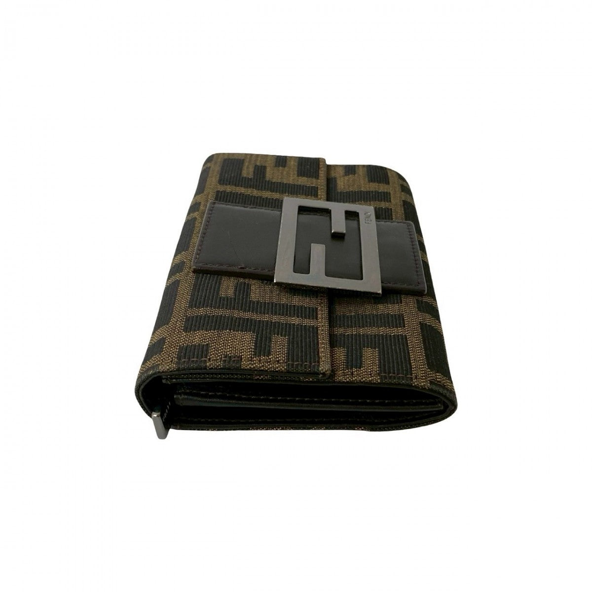 FENDI Bifold Wallet Canvas, Leather Brown Zucca FF logo Pattern Women Used Authentic