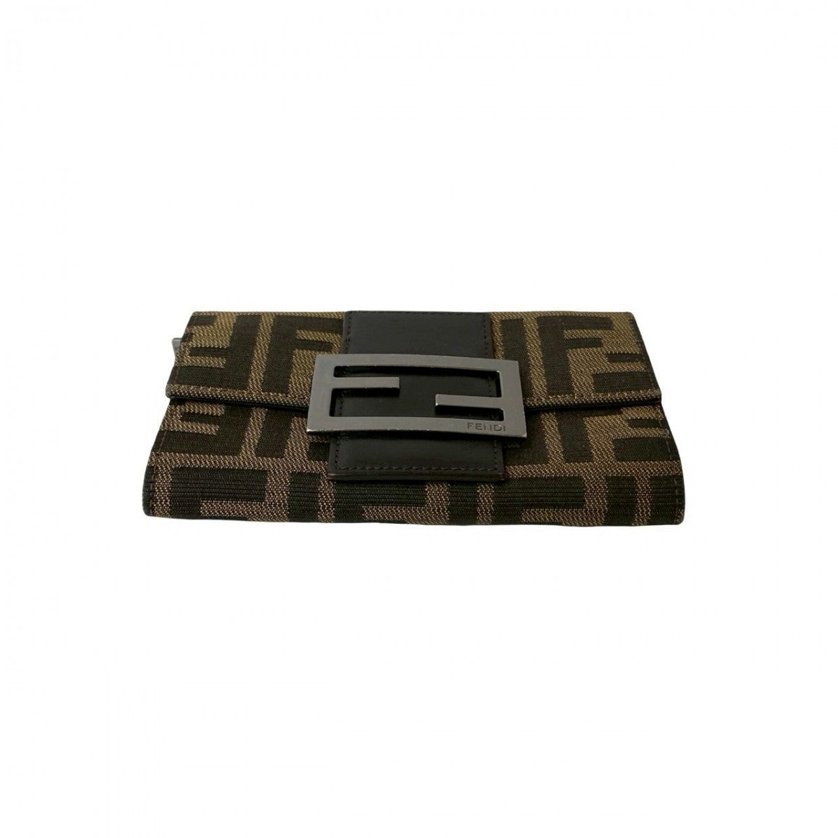 FENDI Bifold Wallet Canvas, Leather Brown Zucca FF logo Pattern Women Used Authentic