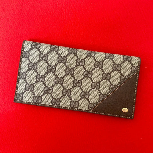 GUCCI Bifold Wallet Leather, PVC Brown GG logo Pattern Women Used Authentic