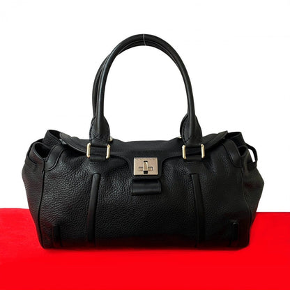 CELINE Handbag leather black celine logo Metal Women Used Authentic