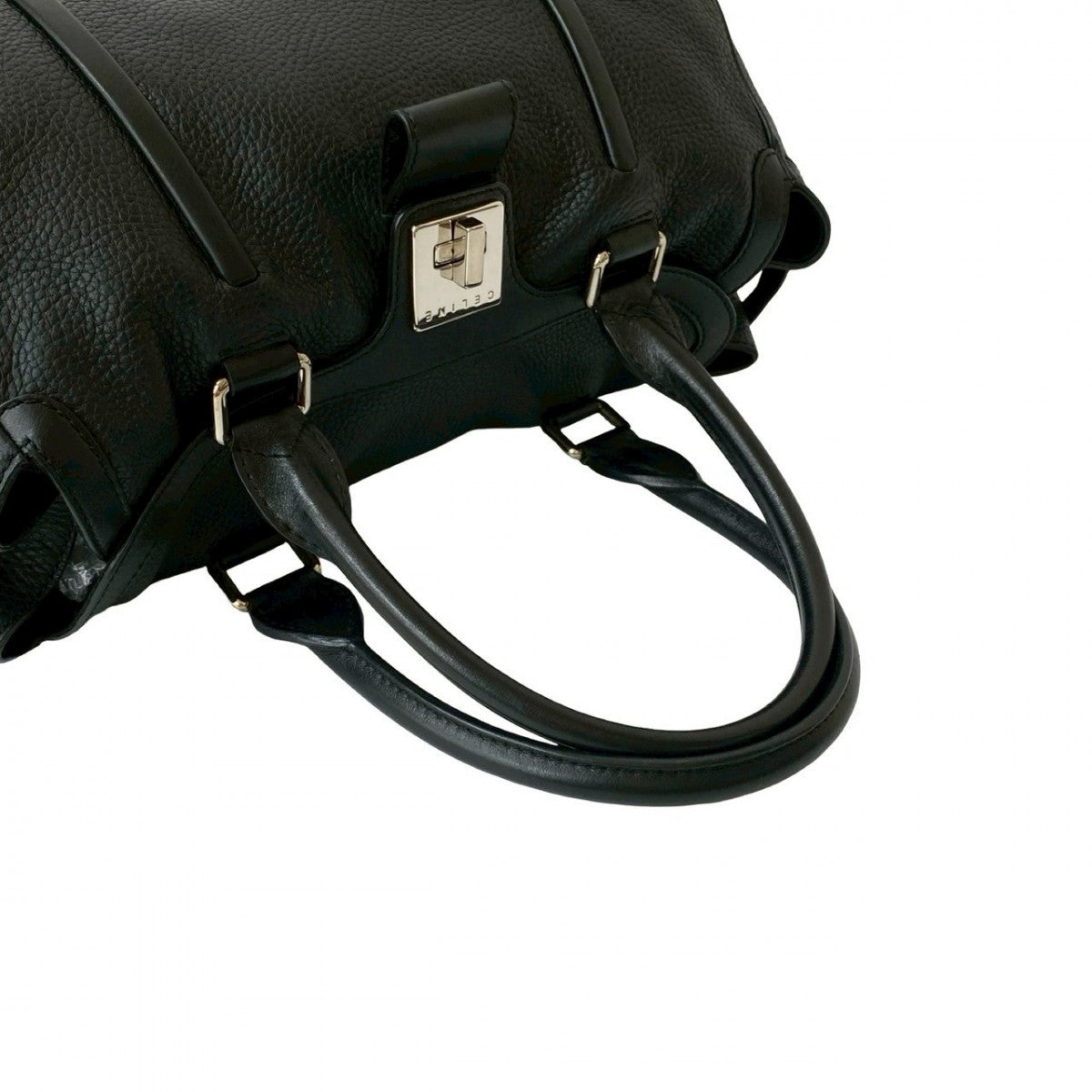 CELINE Handbag leather black celine logo Metal Women Used Authentic