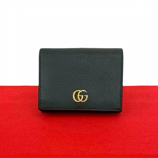 GUCCI Bifold Wallet leather black GG Marmont