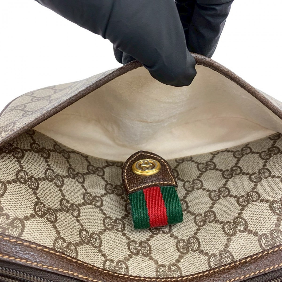 GUCCI Shoulder Bag Leather, PVC Brown GG logo Metal Sherry line Women Used Authentic