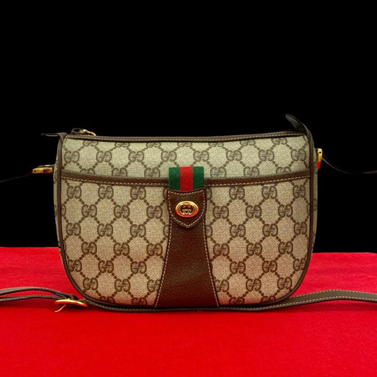 GUCCI Shoulder Bag Leather, PVC Brown GG logo Metal Sherry line Women Used Authentic