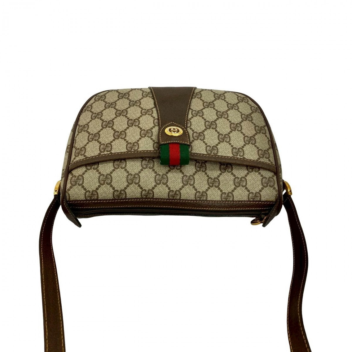 GUCCI Shoulder Bag Leather, PVC Brown GG logo Metal Sherry line Women Used Authentic