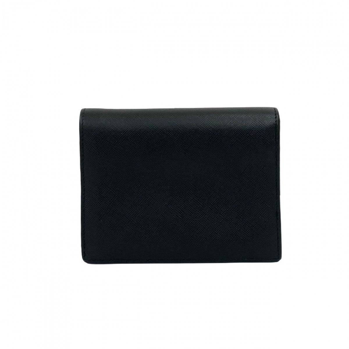 PRADA Bifold Wallet leather black Triangle Logo Metal mens Used Authentic