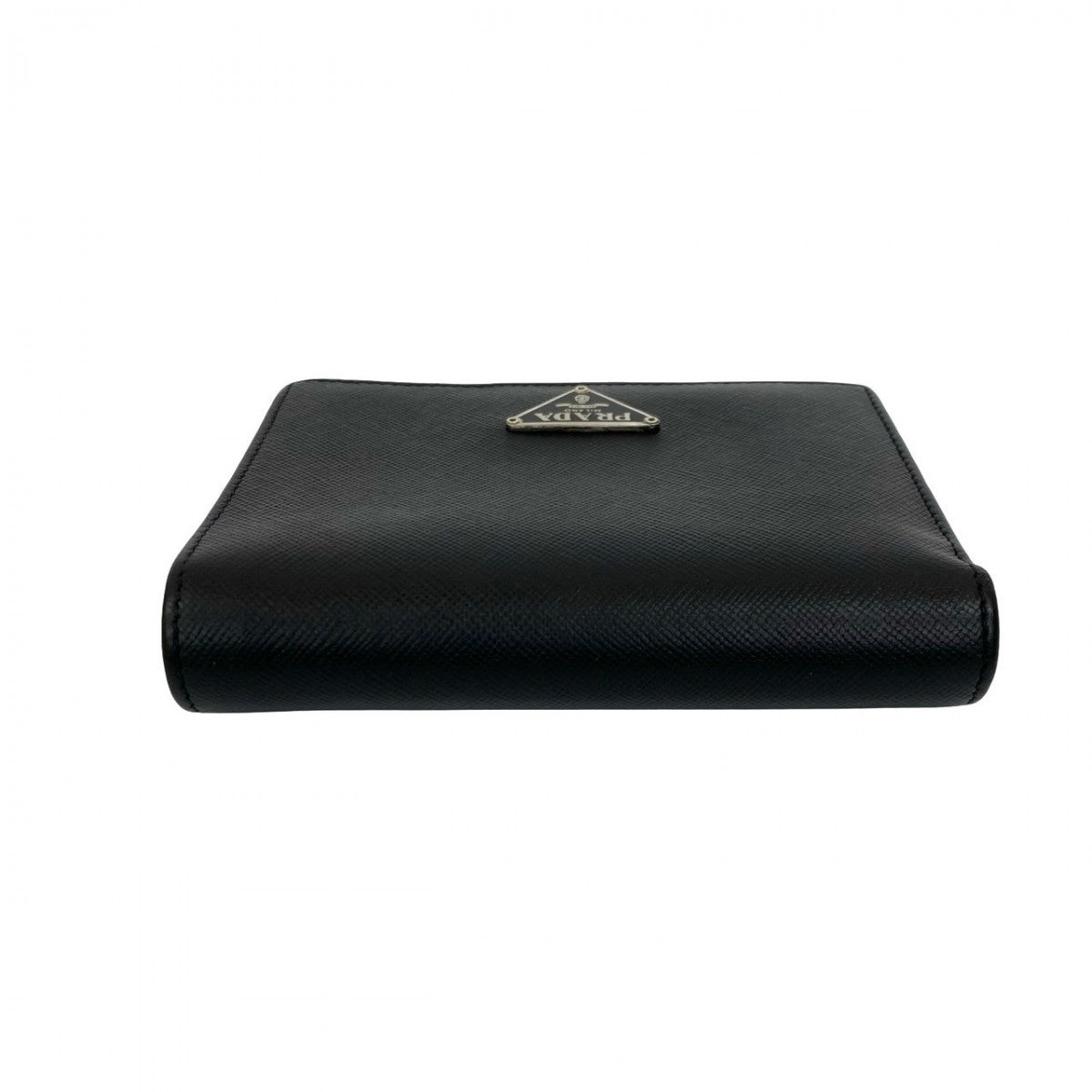 PRADA Bifold Wallet leather black Triangle Logo Metal mens Used Authentic