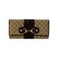 GUCCI Long Wallet Purse Leather, Canvas beige Diamante Horsebit Women Used Authentic