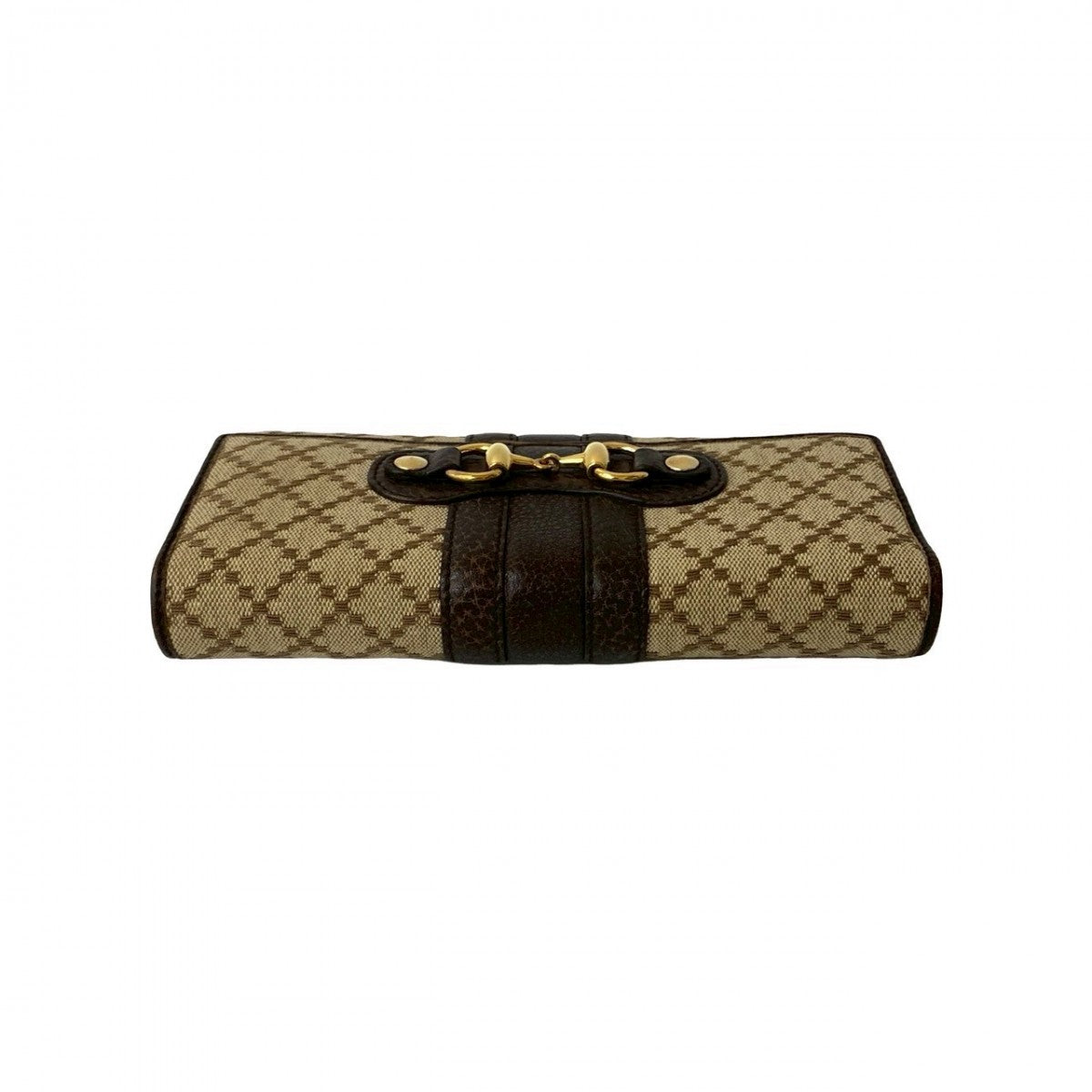 GUCCI Long Wallet Purse Leather, Canvas beige Diamante Horsebit Women Used Authentic