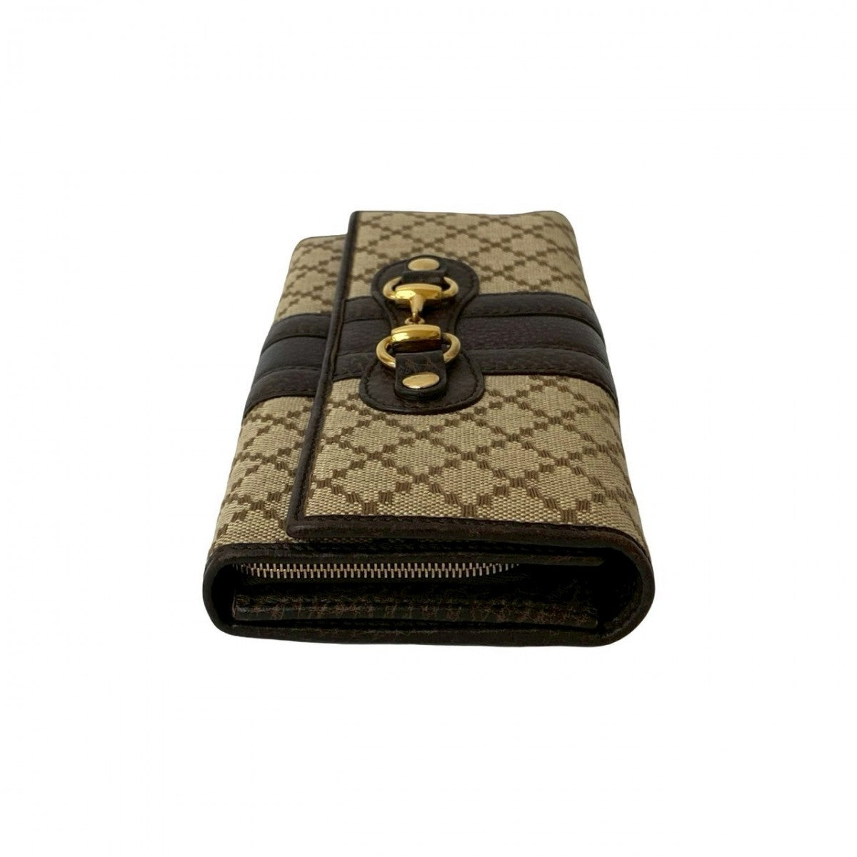 GUCCI Long Wallet Purse Leather, Canvas beige Diamante Horsebit Women Used Authentic
