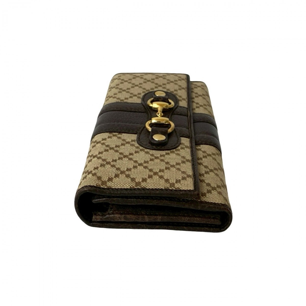 GUCCI Long Wallet Purse Leather, Canvas beige Diamante Horsebit Women Used Authentic