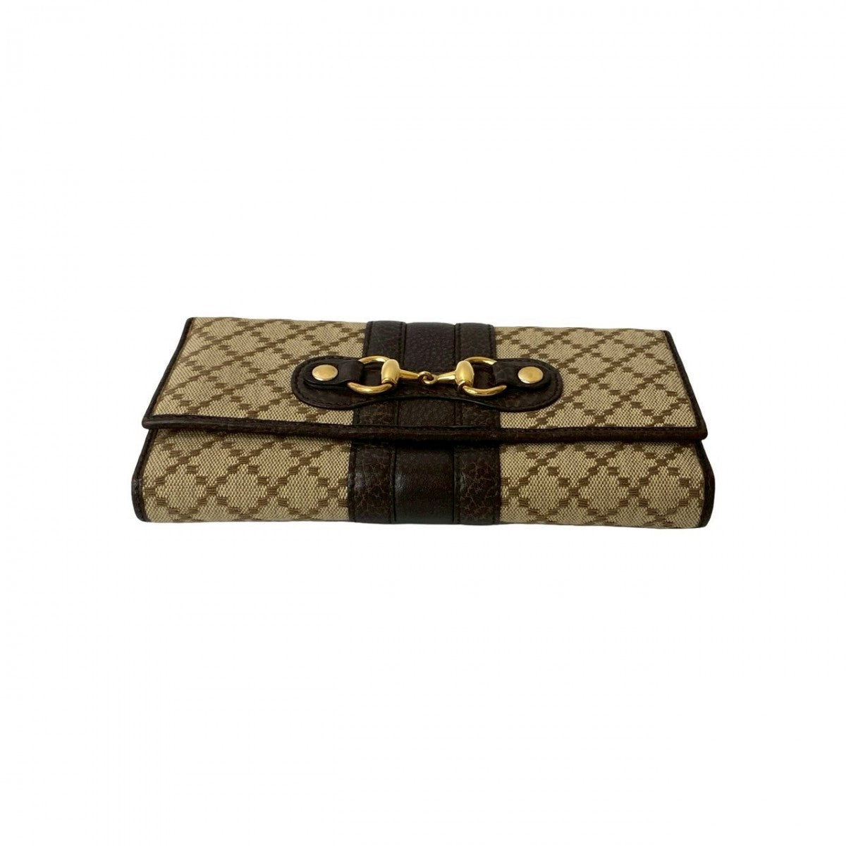GUCCI Long Wallet Purse Leather, Canvas beige Diamante Horsebit Women Used Authentic