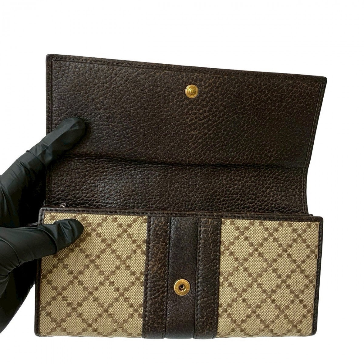 GUCCI Long Wallet Purse Leather, Canvas beige Diamante Horsebit Women Used Authentic
