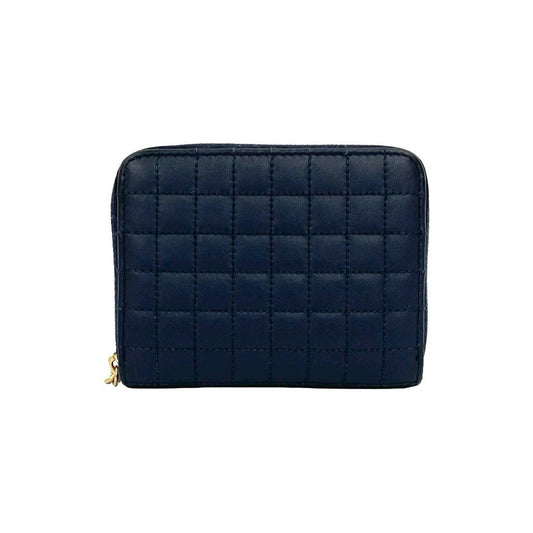 CELINE Bifold Wallet leather Navy C Charm Compact Wallet mens Used Authentic
