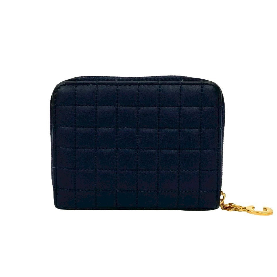 CELINE Bifold Wallet leather Navy C Charm Compact Wallet mens Used Authentic