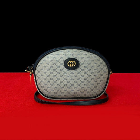 GUCCI Shoulder Bag Leather, PVC Navy Micro GG logo Metal Women Used Authentic