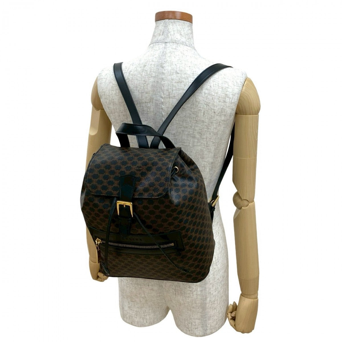 CELINE Backpack Leather, PVC black Macadam Blason Triomphe Pattern mens(Unisex) Used Authentic