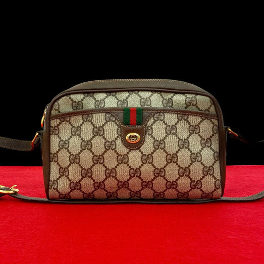 GUCCI Shoulder Bag Leather, PVC Brown GG logo Metal Sherry line Women Used Authentic