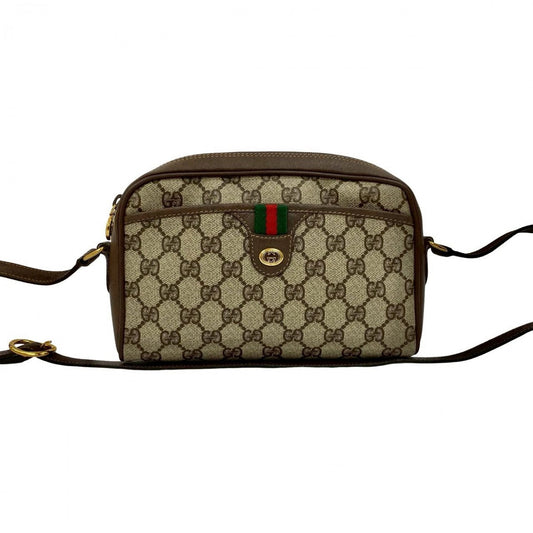 GUCCI Shoulder Bag Leather, PVC Brown GG logo Metal Sherry line Women Used Authentic