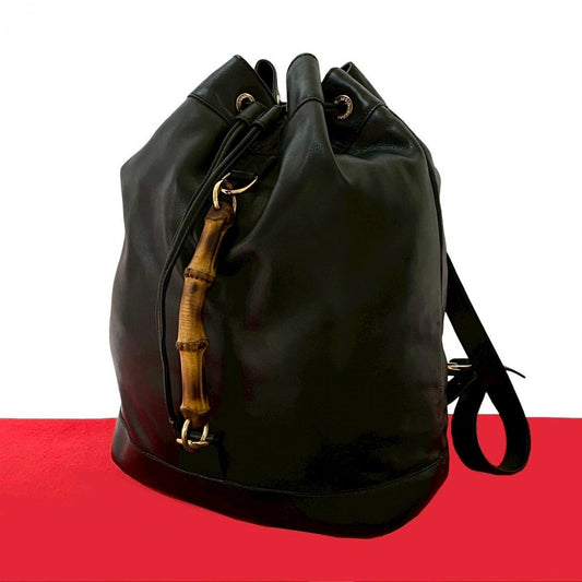 GUCCI Backpack leather black Bamboo