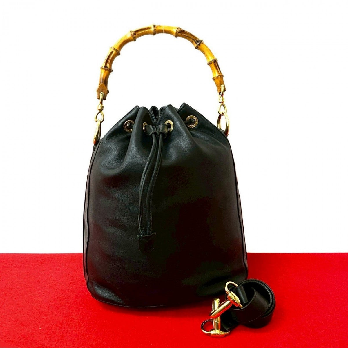 GUCCI Shoulder Bag leather black Bamboo Women Used Authentic
