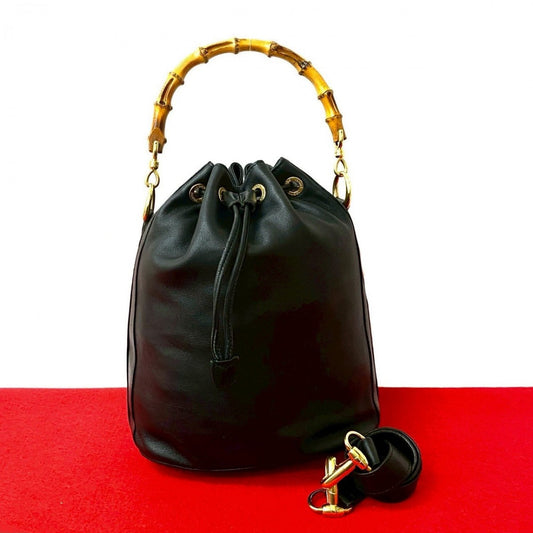 GUCCI Shoulder Bag leather black Bamboo Women Used Authentic