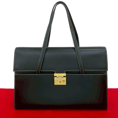GUCCI Handbag leather black logo Metal Women Used Authentic