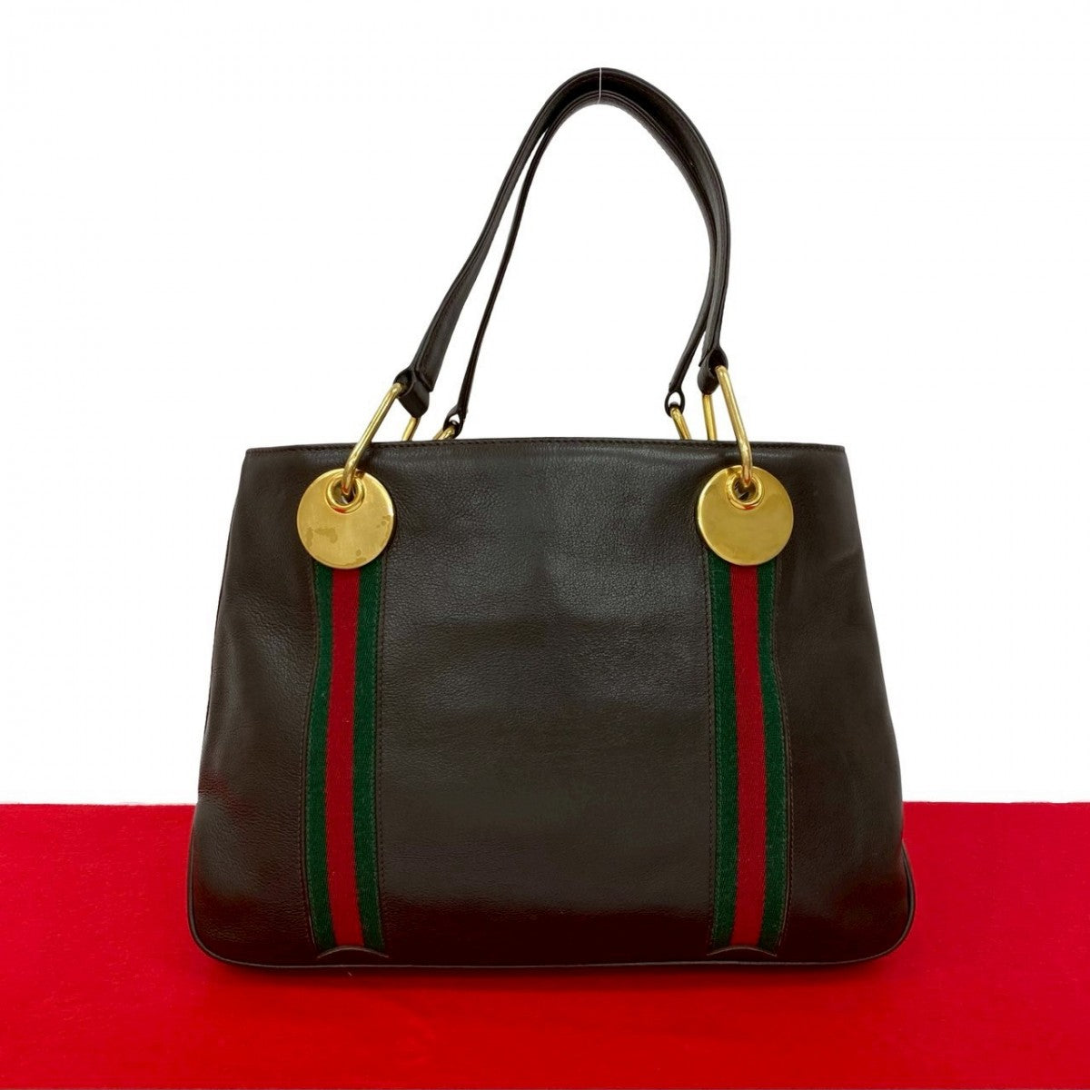 GUCCI Handbag leather Brown Sherry line Women Used Authentic