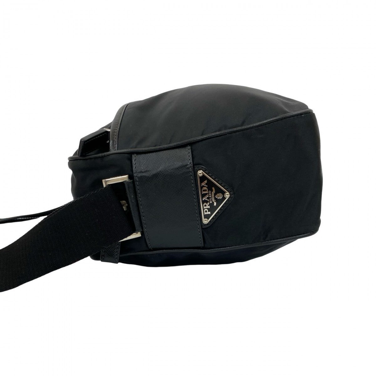 PRADA Shoulder Bag Leather, Nylon black Triangle Logo Metal mens Used Authentic