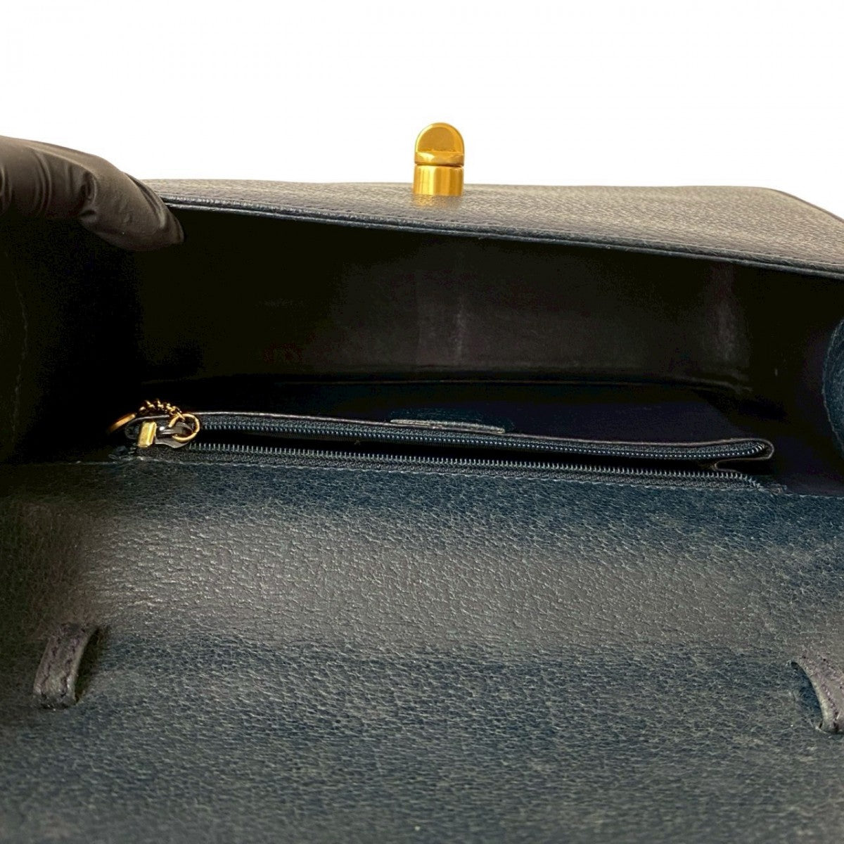 GUCCI Shoulder Bag leather Navy Bamboo