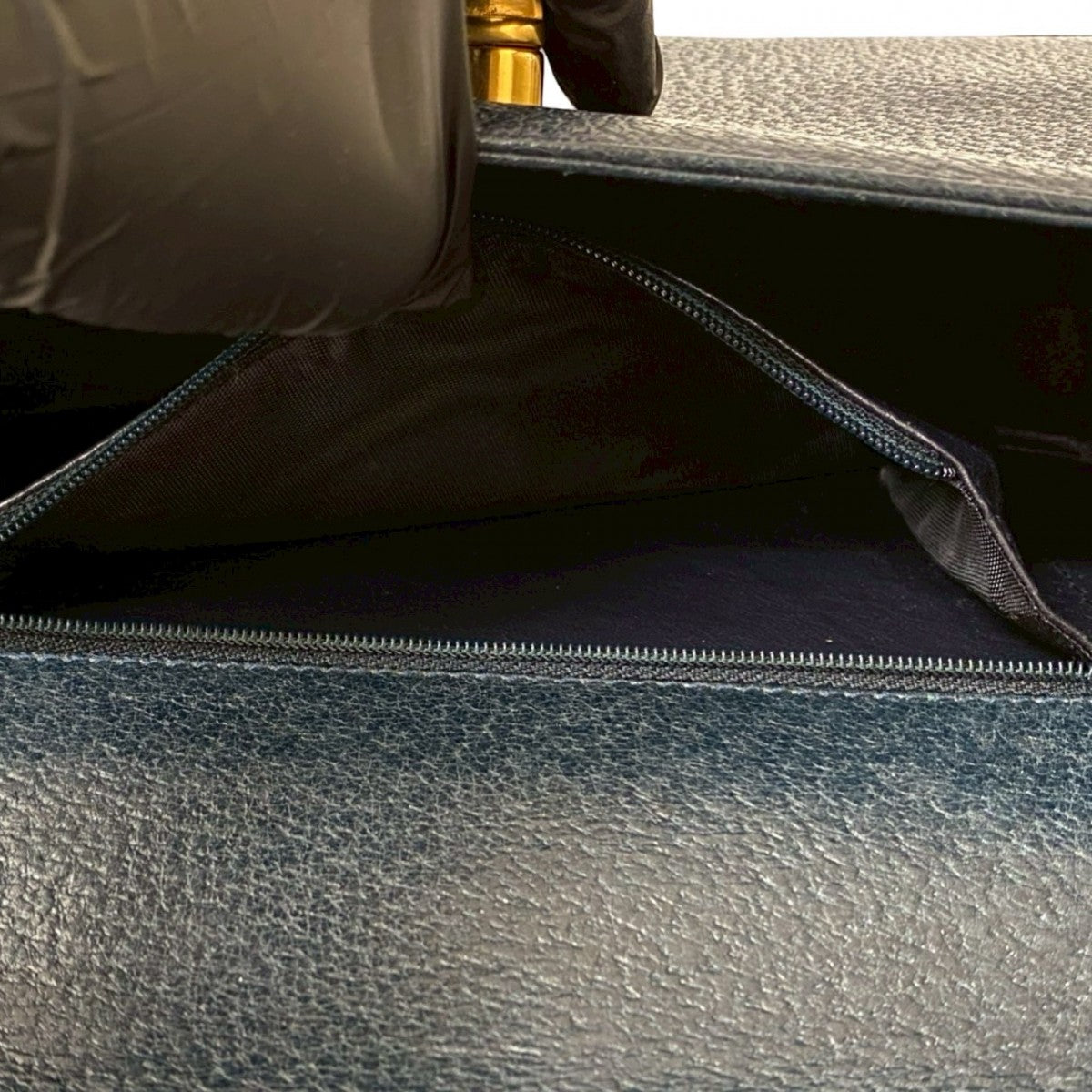 GUCCI Shoulder Bag leather Navy Bamboo