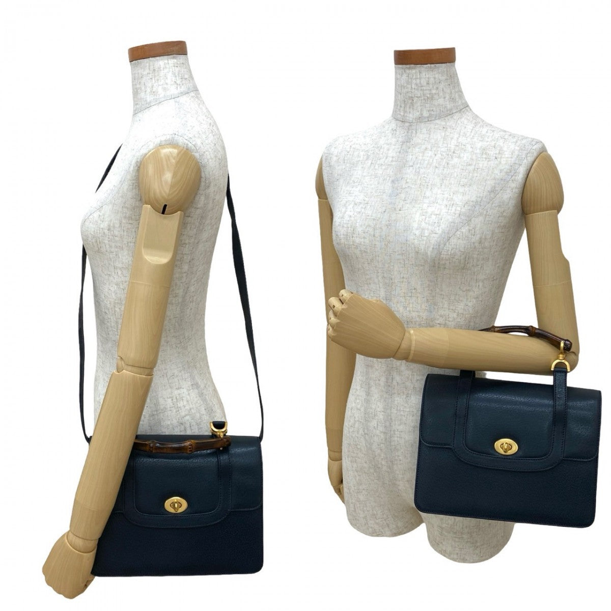GUCCI Shoulder Bag leather Navy Bamboo
